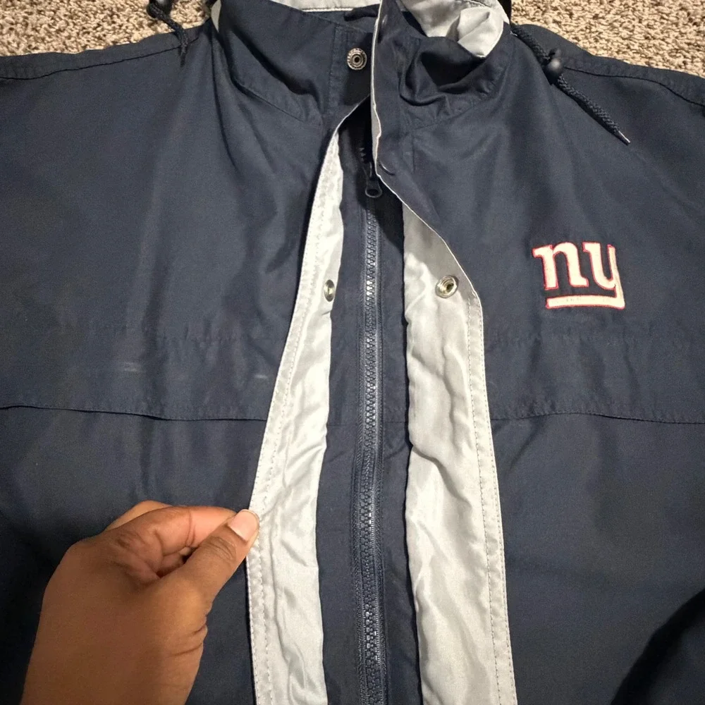 NFL New York Giants Men Hooded Rain Jacket Navy Blue Full Zip Windbreaker Medium